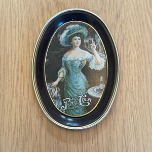 Vintage Pepsi Cola Oval Tin Sign Embossed Woman Art Deco Advertising Collectible